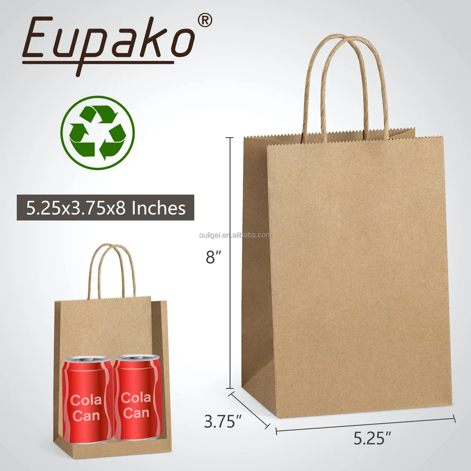 Factory Price Recyclable Kraft Brown Paper Bag With Rope Handle Your Own Logo Flat Handle Kraft