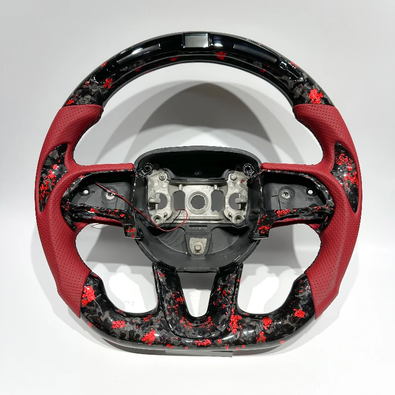 Forged Carbon & Perforated Leather Steering Wheel for Dodge Durango – Red Accents, LED Display