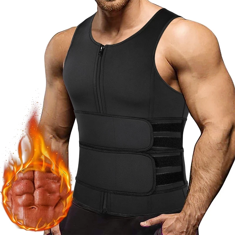 kemilove Men Waist Trainer Vest for Weightloss Hot Neoprene Corset Body Shaper Zipper Sauna Tank Top Workout Shirt 