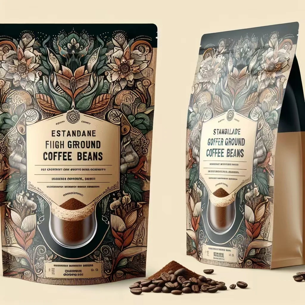 Printing Flat Bottom Custom Top Zipper Instant Coffee Mylar Packaging Bags With One Way Valve