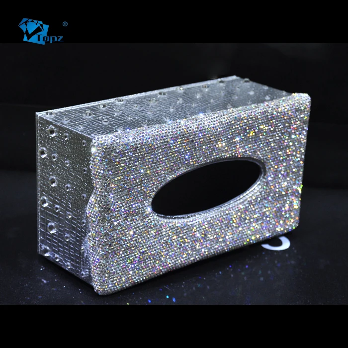 High quality paper napkin holder car interior diamond tissue box customized rhinestone boxes