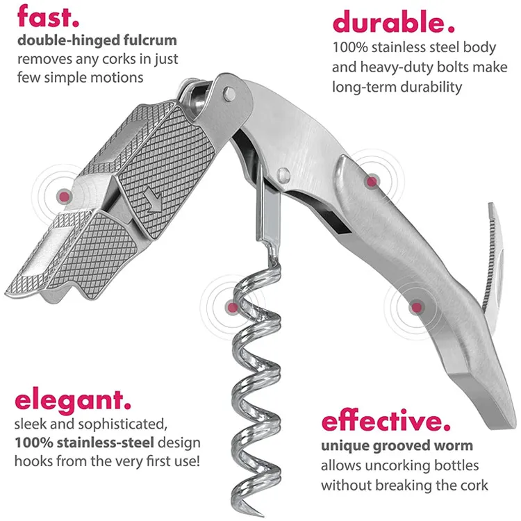 New 2022 Professional Quality 3in1 Stainless Steel Wine Key Waiters