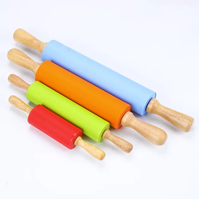 Multi-Color Cookie Easter Engraved Wooden Embossed Rolling Pin With Silicone Rolling Pin