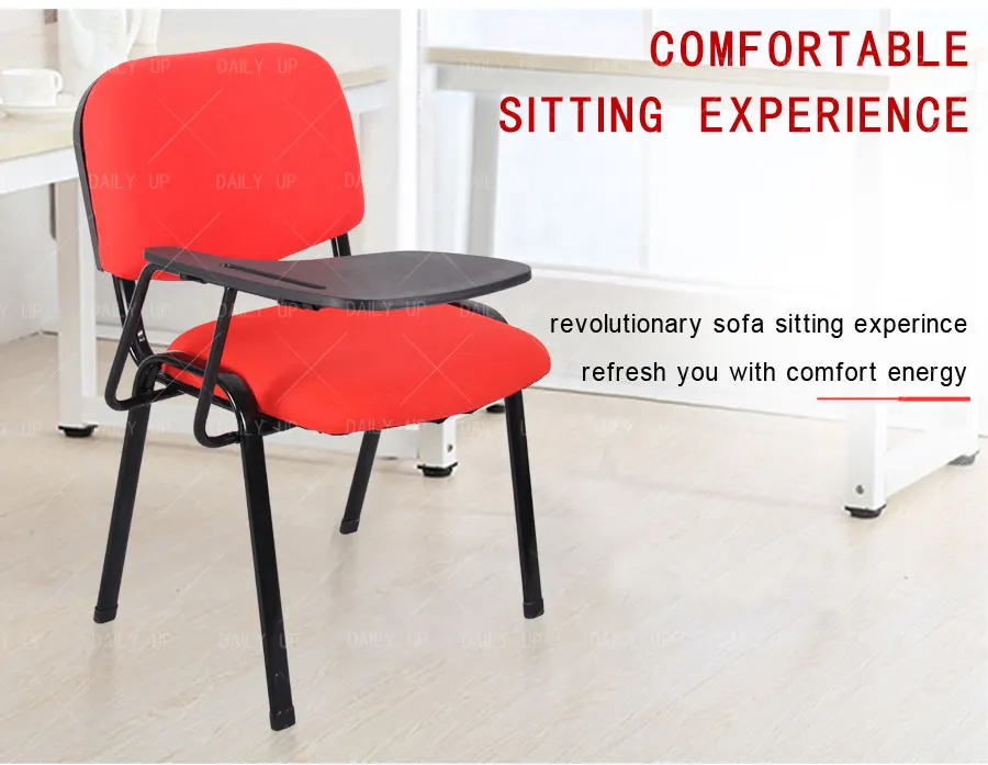 Stackable Padded Training Chair With Tablet Metal Frame Upholstered Student Study Chair With Book Net For Meeting And Conference