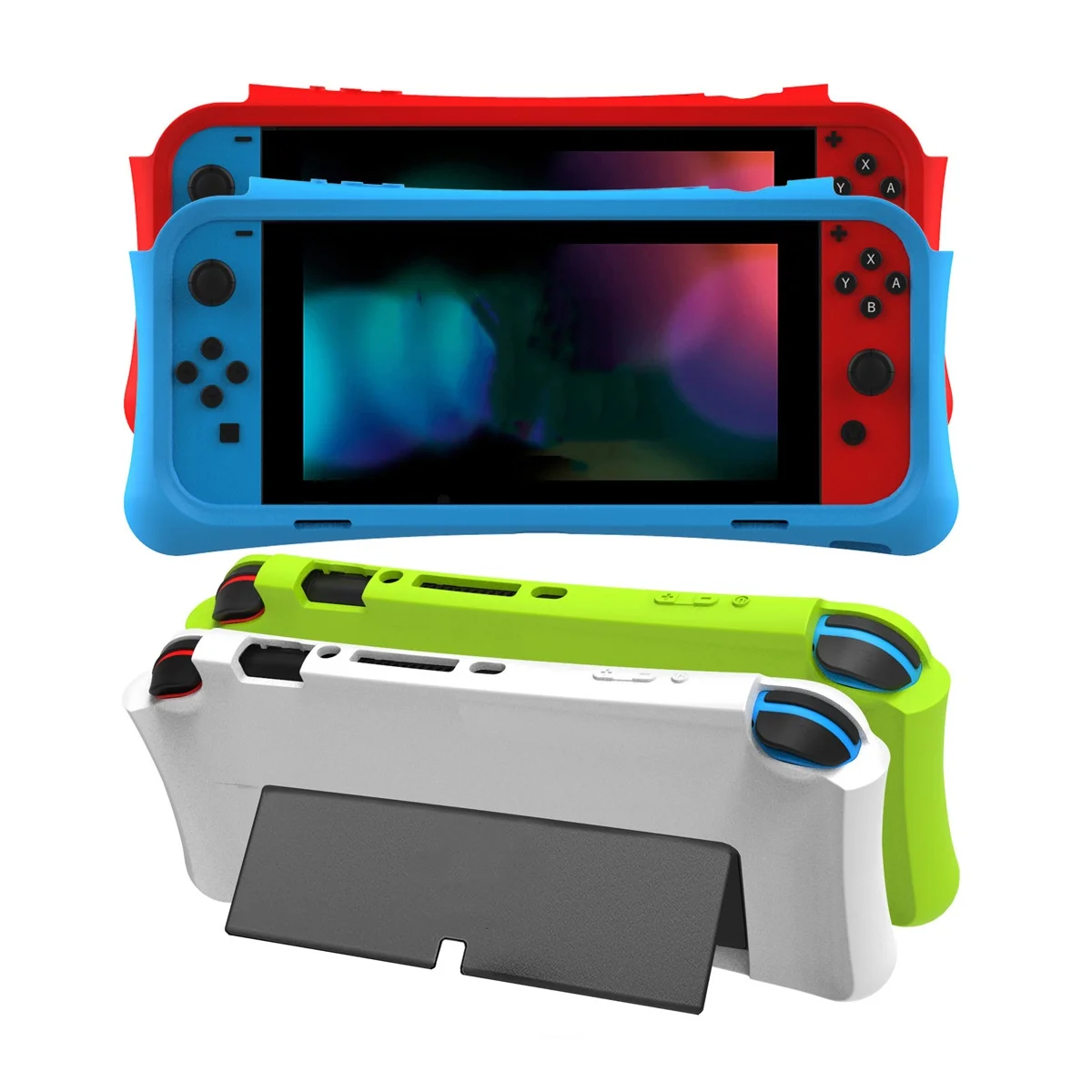 Game protection case with integrated shock-absorbing silicone strips for significant drop protection For Nintendo Switch OLED