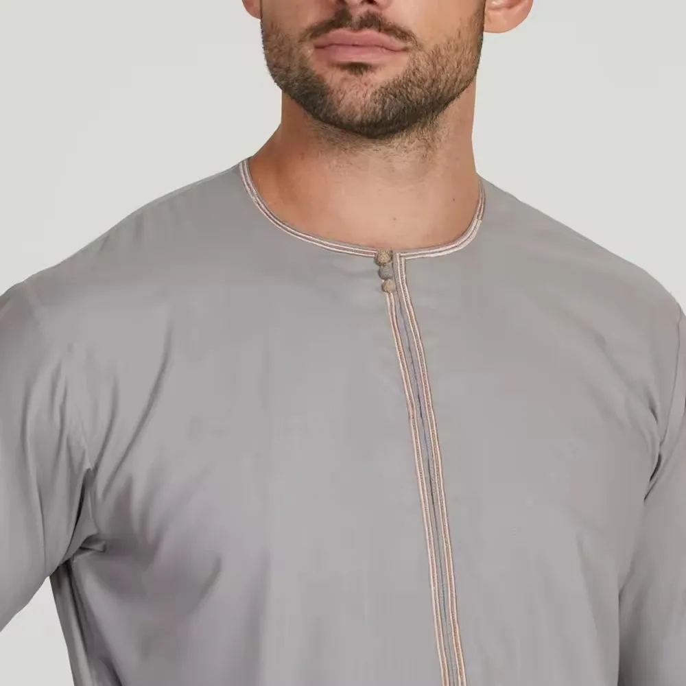 Yiwu Muqian Trading Firm Jubba Thobe Daffah Robe Omani Thobe Wholesale Long Sleeve Arabic Robe Islamic Clothing Thobe for Men