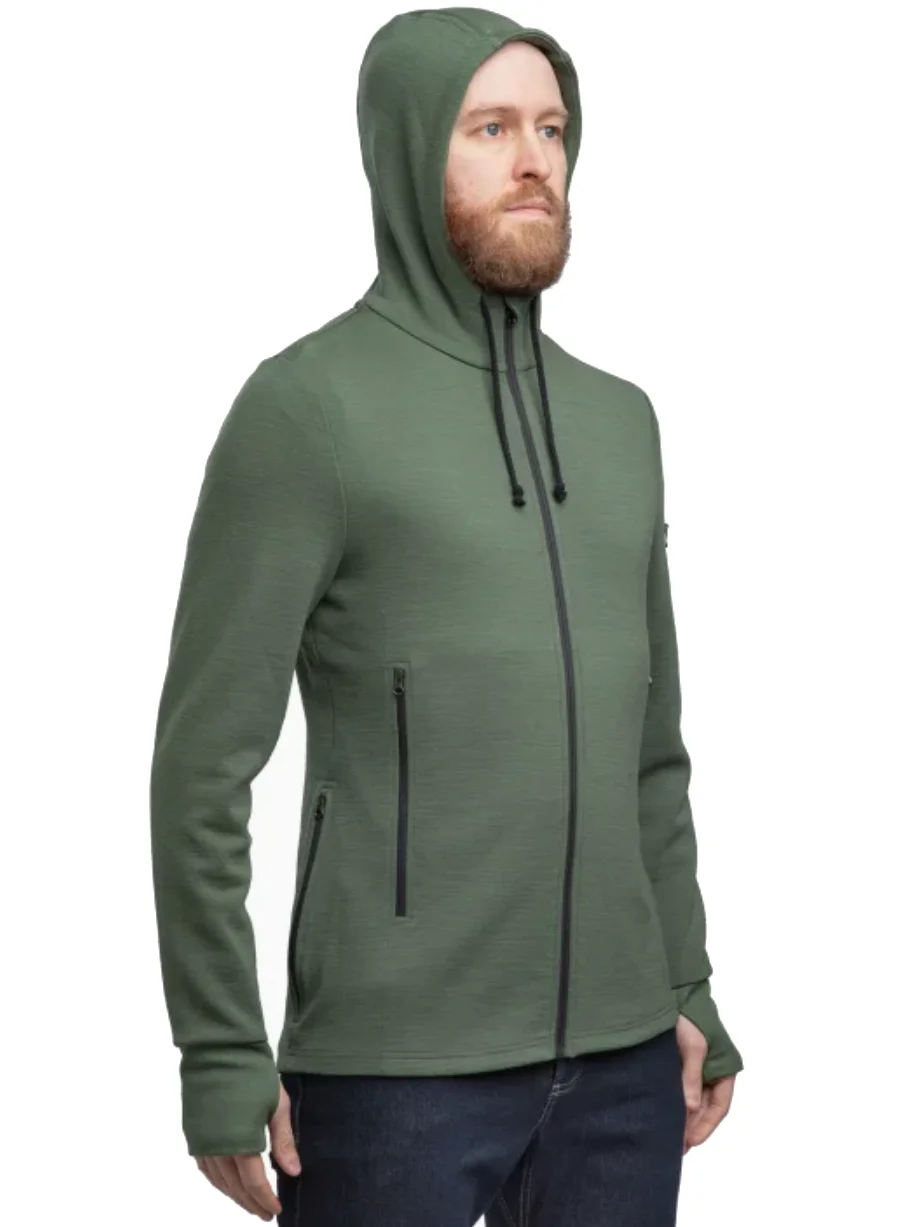 Mens Zip up Merino Wool Fleece Hoodie Coat With Thumb Holes Merino Wool Jacket