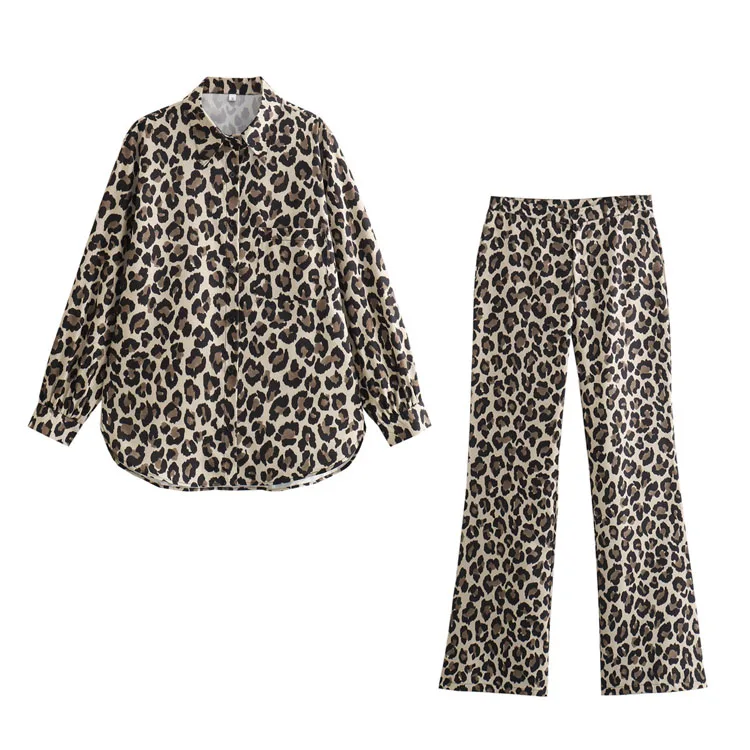 Casual Set 2024 New Fashion Loose Animal Print Shirt Straight Leg Pants Suit Women Two Piece Sets