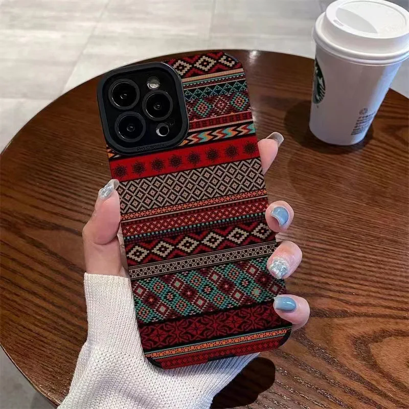Newest National Pattern Printing TPU Artificial Leather Mobile Phone Cover Case For Iphone 7 8 X Xr Xs 11 12 13 14 15 16 Pro Max