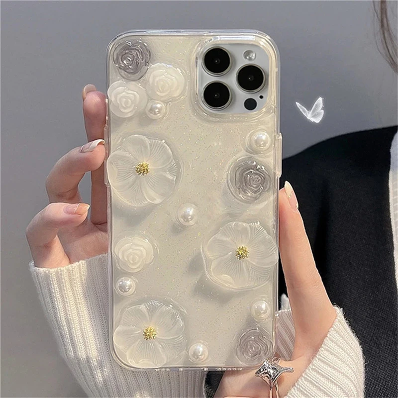 Luxury 3D Rose Pearl Glitter iPhone Case