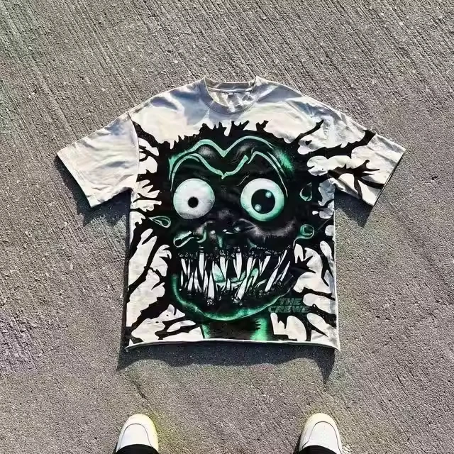 SALATI Oversized Distressed DTG Print Boxy Cropped Graphic T-Shirts Men Custom Streetwear Cotton Short Sleeve O-Neck T-Shirt gallery 3