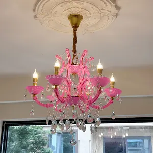 Badu Modern Pink Crystal Chandelier with Warm White LED Lights Adjustable Height 220V 2-Year Warranty for Indoor Use