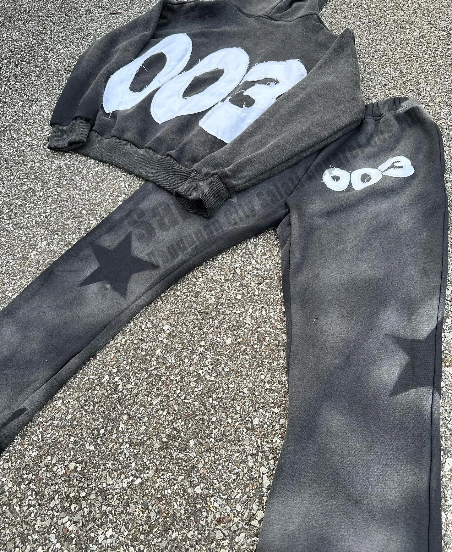 Acid Wash Casual Quick Dry Sweat Suits Cotton Thick Zip Applique Embroidery Patch Flared Full Tracksuits Hoodies Sweatpants Sets gallery 3