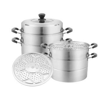 DaoSheng Kitchen Cookware Stainless Steel 3 Layer Food Steamer Cooking Couscous Pot