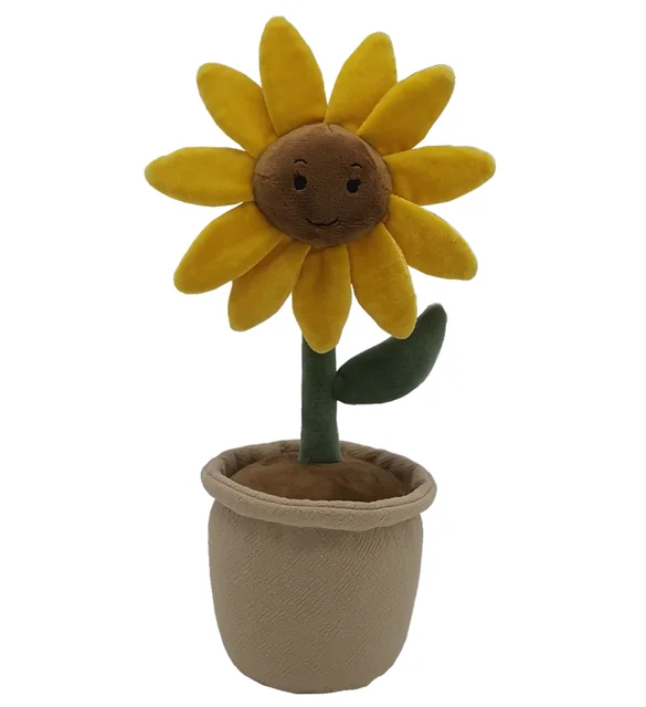Factory Wholesale 25cm Plush Lifelike Simulation Creative Green Potted Plant Sun Flowers Soft Plush baby Toys Doll