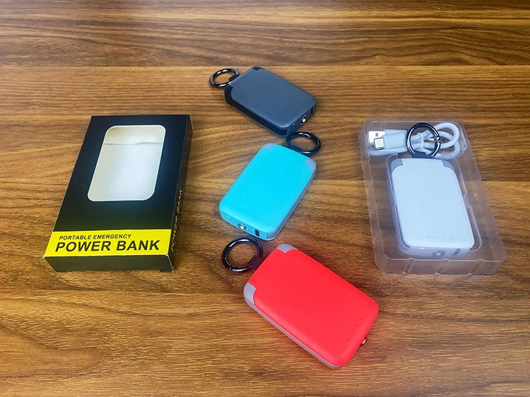 Custom Logo Portable Charger Key Chain Mobile Mini Powerbank With Cable