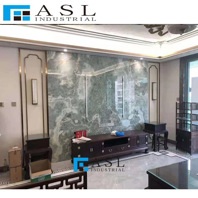 Highly polished blue onyx stone green tiles gold royal onyx panel onice marble kwartsiet floor blue ice onyx panel