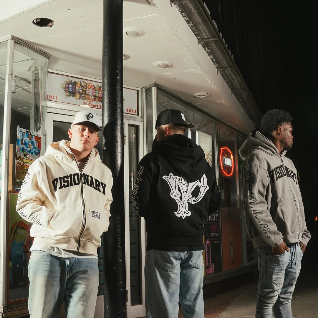 Luxusní streetwear – přizpůsobitelná těžká kapuci s zipem a sníženými rameny, volný převelký svetr s 3D výšivkou na přední i zadní straně