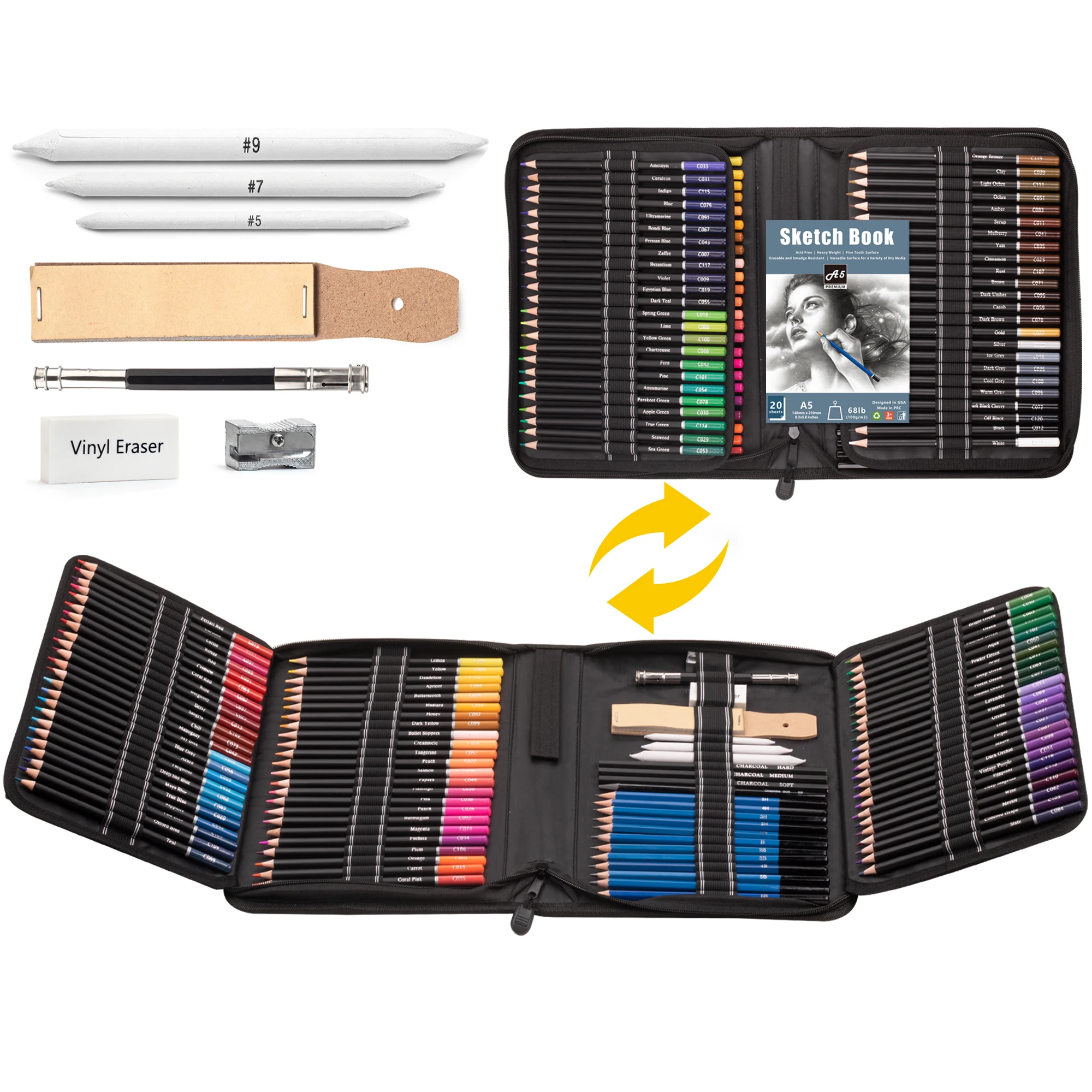 Professional 144 Colored Pencil Set in Nylon Case with 120 Color Pencils and Sketching and Drawing Accessories As Art Supplies