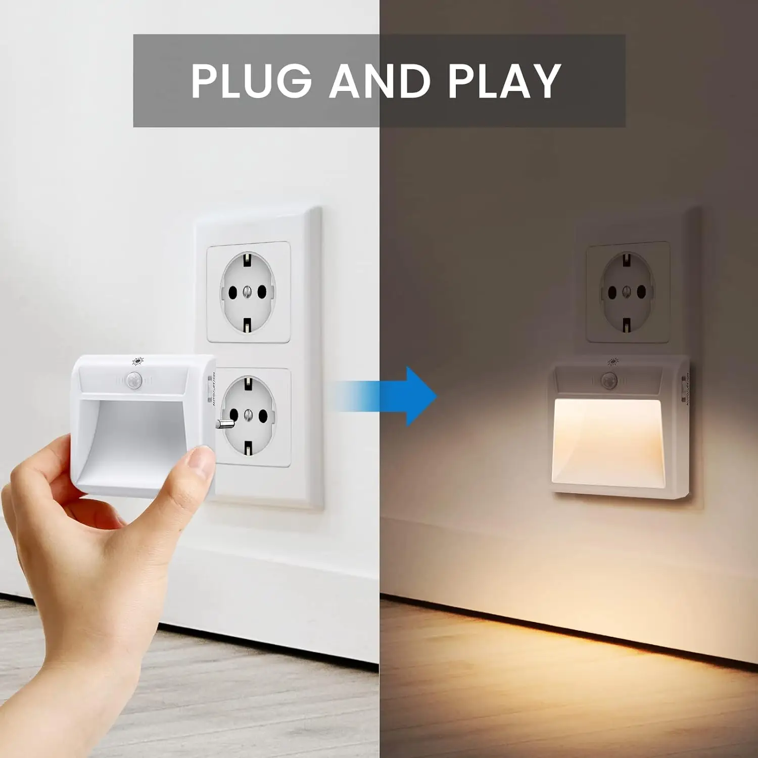 product living room bedroom adjustable brightness human sensing night light is white warm white switch plug in led night light-42