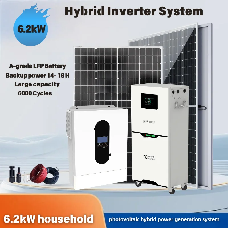 Residential 3.5kW 6.2kW 10kW 11kW 12kW Hybrid Solar Energy Storage System with High Capacity LiFePO4 Battery 6000 Cycles