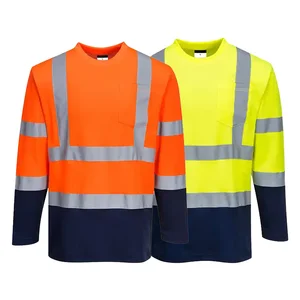 Long Sleeve Custom Fireproof Hi Vis Men Safety Reflective Clothing Hi Visibility Polo Work Shirt Roadway Worker FRC FR Workwear