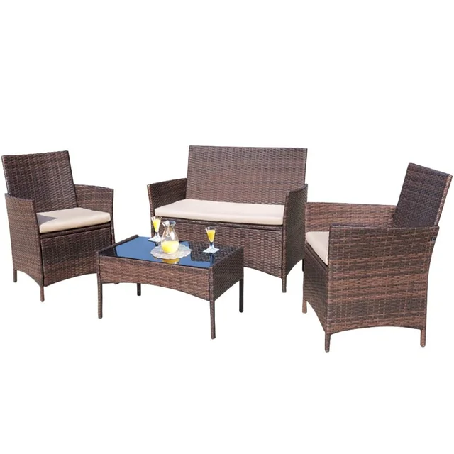 HOMECOME 4-Piece Outdoor Furniture Conversation Set Garden and patio Wicker Modern sofa set,chair and table