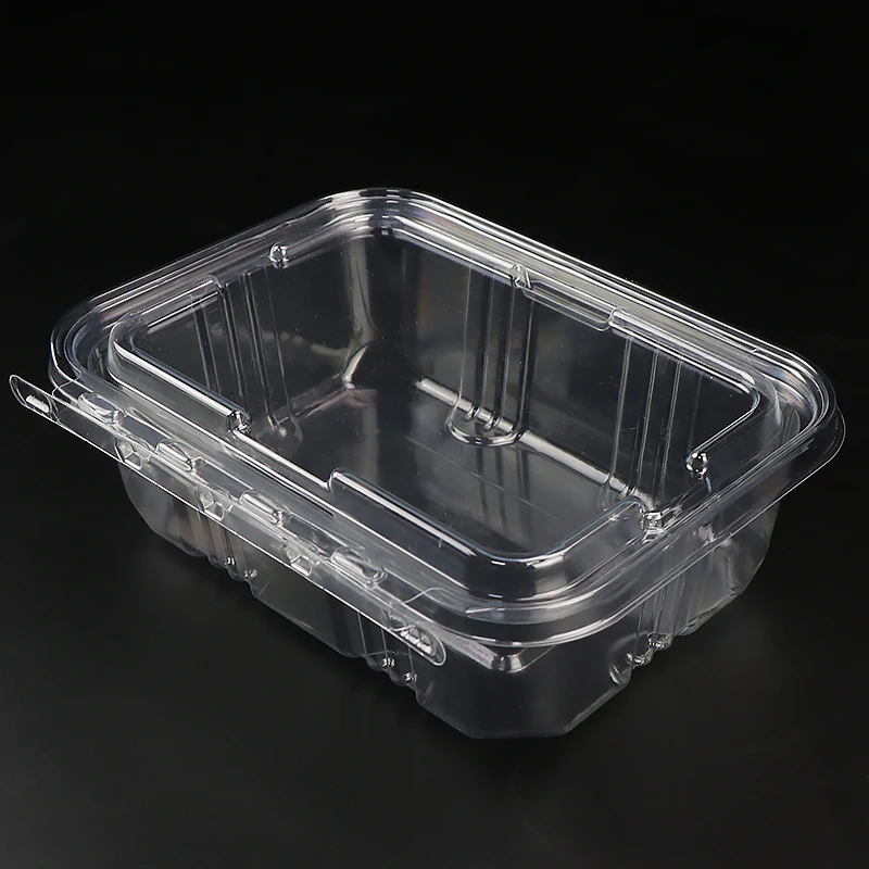 Custom 24oz Plastic Deli Containers Clear PET Hinged Lid Container Tamper Evident Proof Food Container with Flat Lid for Salad