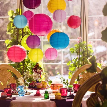 Nicro Wholesale Chinese Oem Color Size Wedding Party Decoration Backgorund Outdoor Garden Hanging Round Paper Lantern Lights