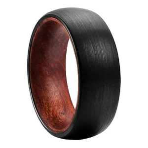 Coolstyle Jewelry Wholesale 8mm Natural Koa Wood Inlay Black Tungsten Carbide Ring for Men Women Finish Engagement Wedding Band