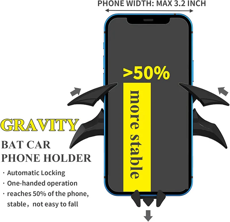 Car Vent Bat Mount Creative Bat Shape Car Phone Holder Mount Universal Gravity Automatic Locking Hands Free Phone Holder