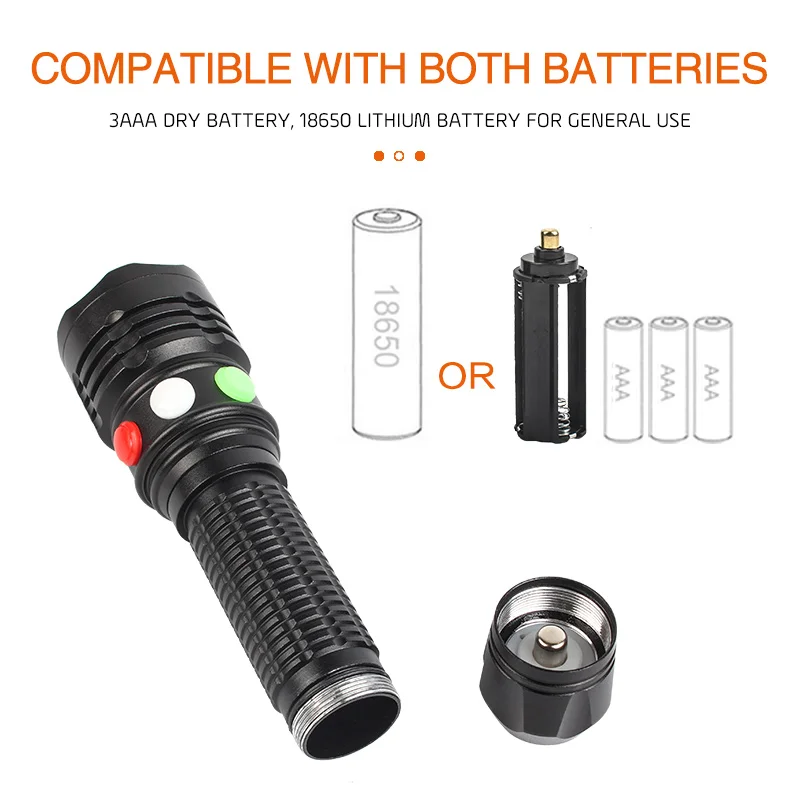 HYVCZP 3 torce a LED multicolore 4 in 1, super luminose, regolabili, rosso, verde, blu, bianco, con messa a fuoco, ricaricabile, 4 modalità di illuminazione, impermeabile, torcia tascabile per pesca