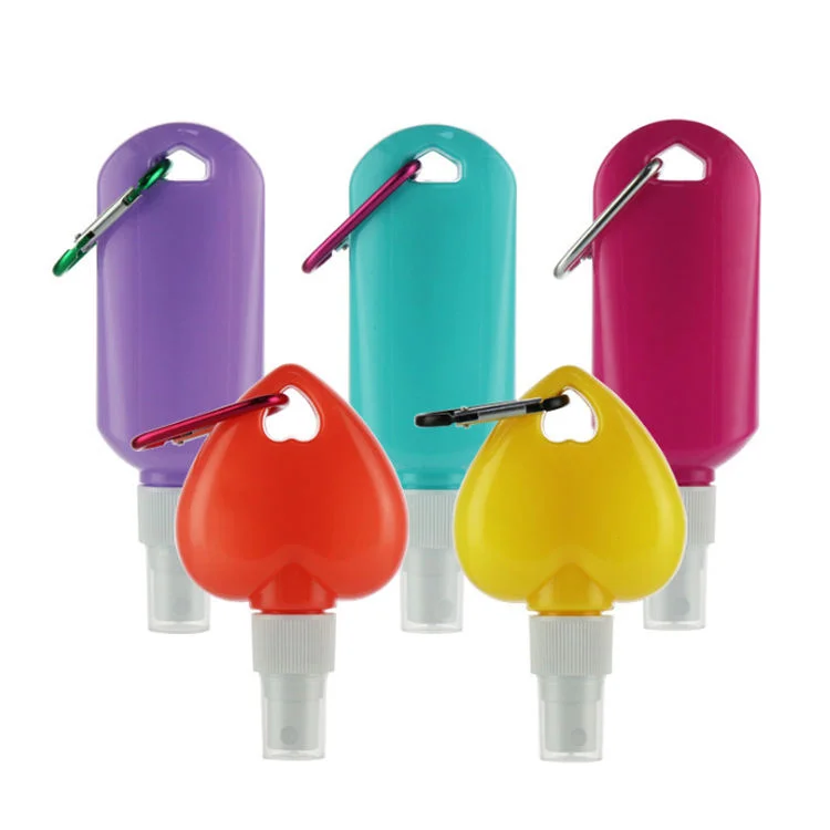 Petg 30ml 50ml 60ml 80ml Various Shape Botella De Spray Key Ring Hook Keychain Carabiner Plastic Spray Bottle