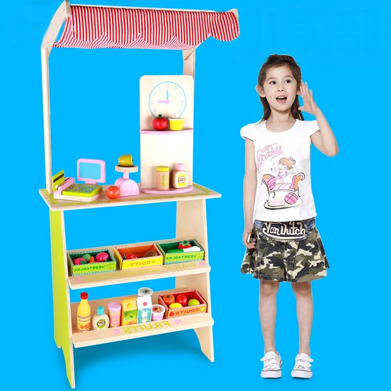 Wooden Pretend Play Supermarket Cash Register Toy Stem Educational Toys