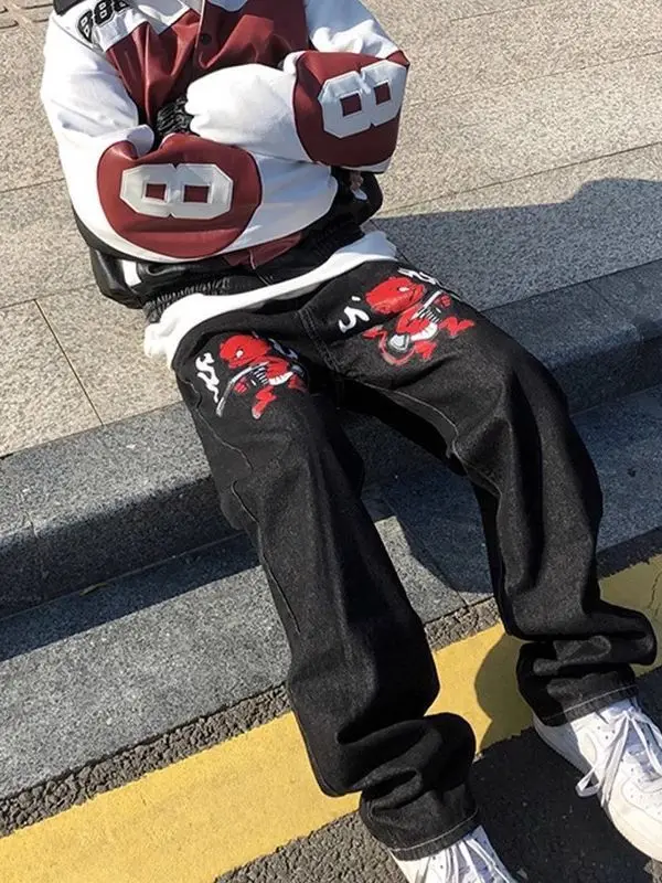 Custom Hip Hop Punk Digital Transfer Printing Denim Trousers Relaxed Fit Baggy Jeans Men Washing Men's Jeans
