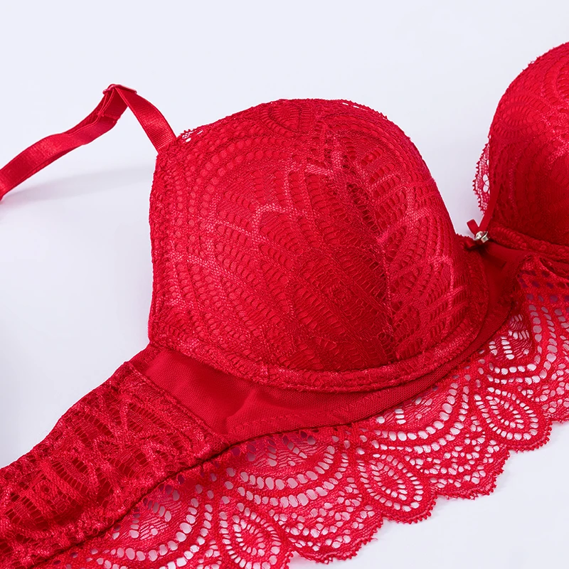 Oem/odm Holiday Galloon Lace Bra & Panties Set Push Up Bra And Mesh