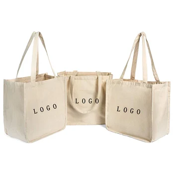 Wholesale Oem Custom Logo Promotion Large Size Recycled Eco Cloth Plain Blank Logo Large Heavy Canvas Tote Bags With Pockets