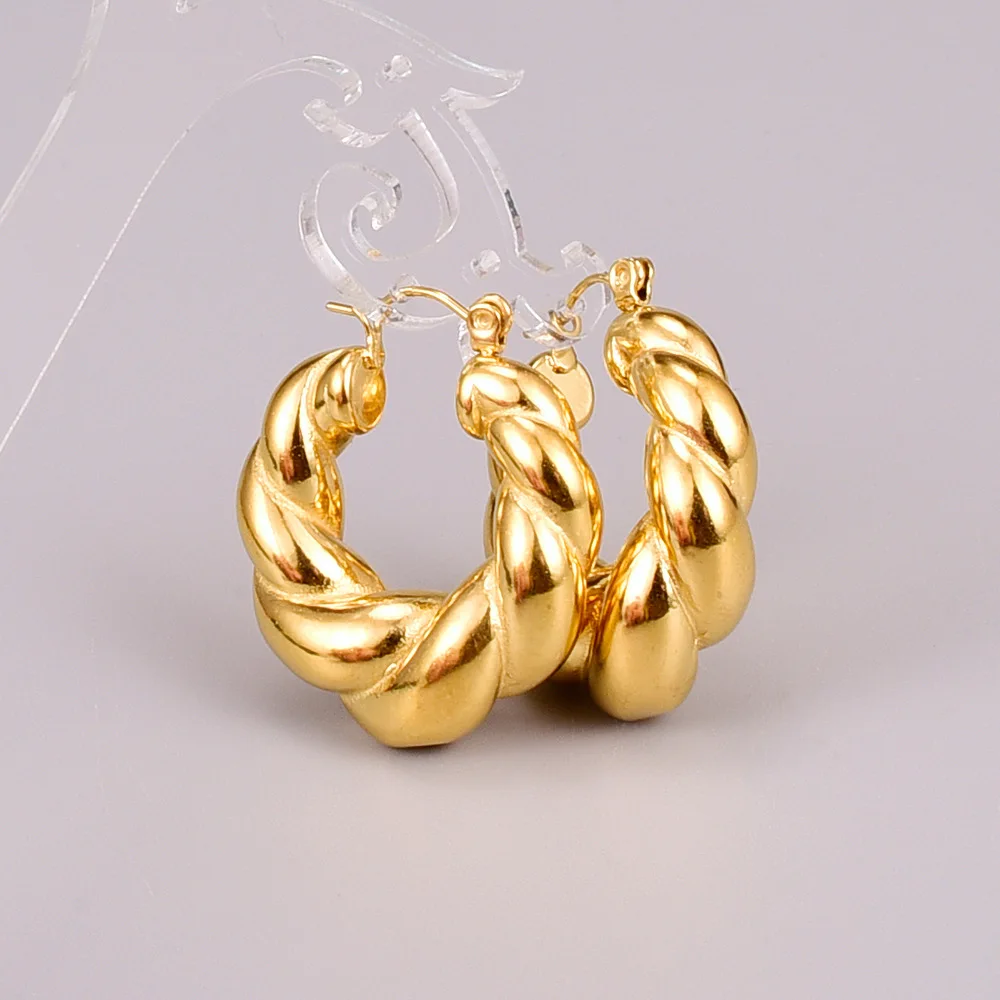 1pair 18k Gold Plated Stainless Steel Earrings With Stone Inlay