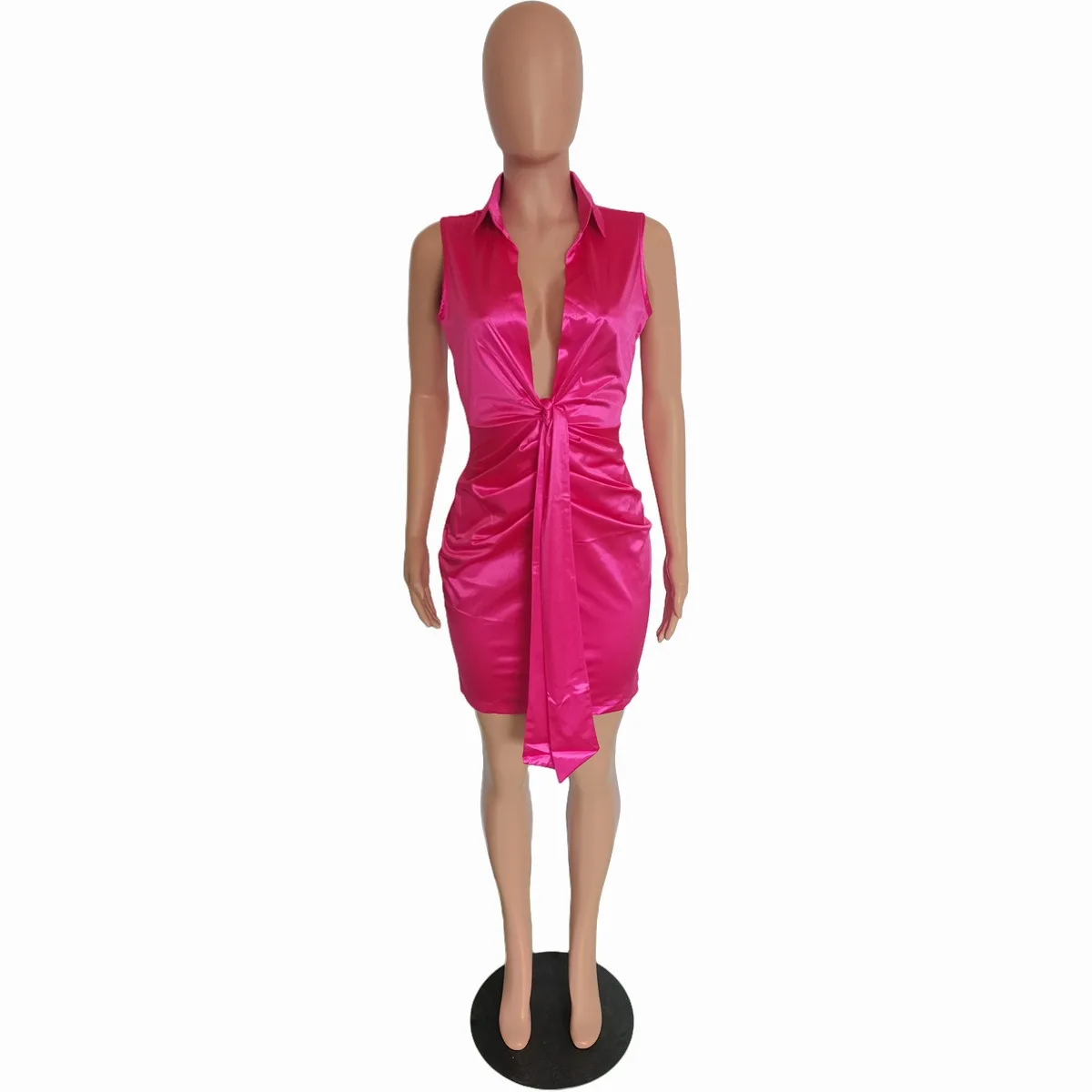 2024 New Satin Mini Dress Elegant Deep Open Sleeveless Bodycon Hot Pink  Casual Silk for Women Ladies Dropped for Summer Club| Alibaba.com