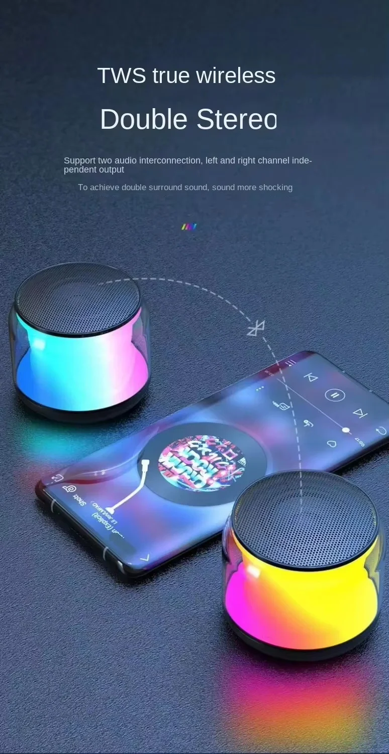 BT 5.0 Speaker Subwoofer Portable Player RGB Light Speaker Waterproof USB Outdoor Speaker