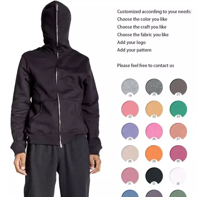 Custom Logo Wholesale Full Face Zip Up Blank Rhinestone Men Sweater Jacket Coat Men's Zip Hoodie