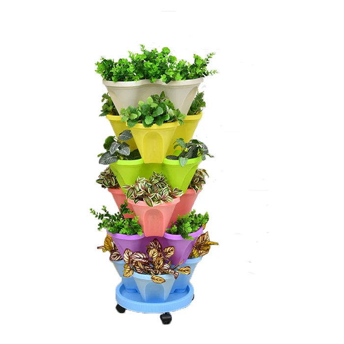 Factory Price Large 3 Petals Multi-Layer Vertical Plant Pot Planter Four  Petal Plastic With Tray for Vegetable