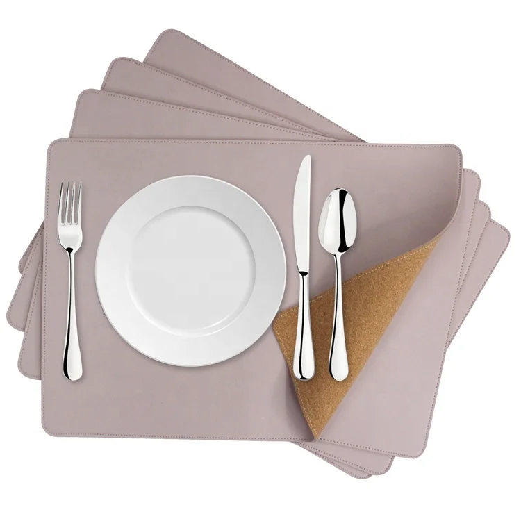 Home Kitchen Dining Mat Rectangular Heat Resistant Table Mats Manteles Individuales Handmade Faux Leather Cork Backed Placemats