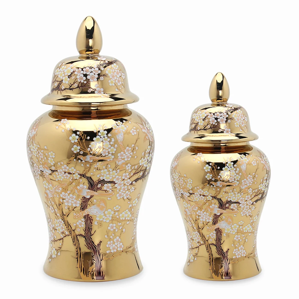 J191中国风格陶罐手画寺花瓶家居装饰花瓷鸟罐| Alibaba.com