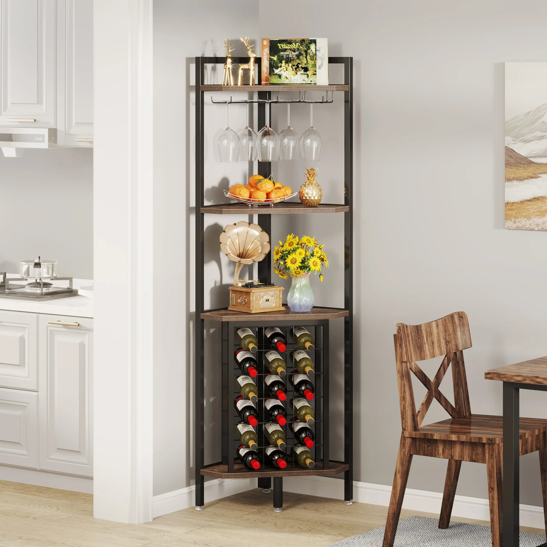 Tribesigns Tall Corner Bar With Glass Holder and Wine Rack Tier Storage  Shelves Wine Bottle Rack With 18 Thin Space