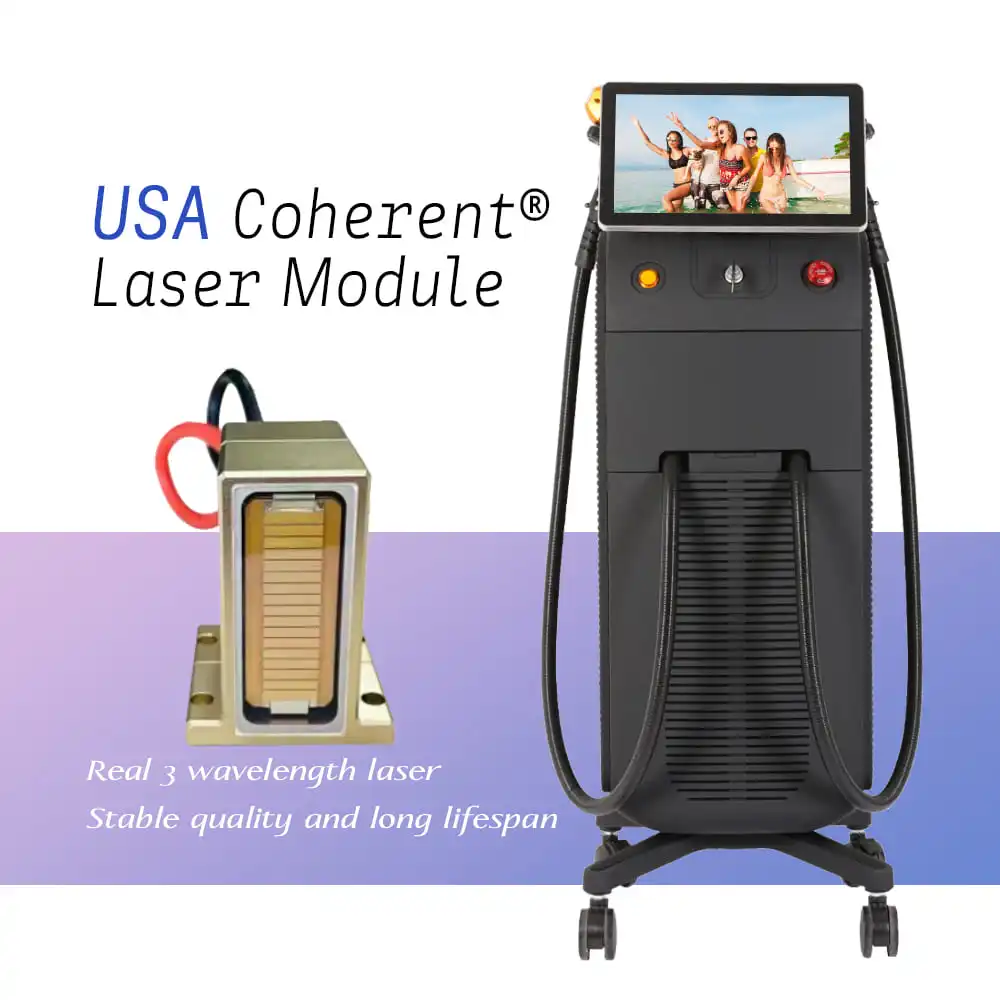 2025 New Multi-Wavelength (755nm/808nm/1064nm) Diode Laser Hair Removal Machine with 16 Language Support and 50 Million Shots