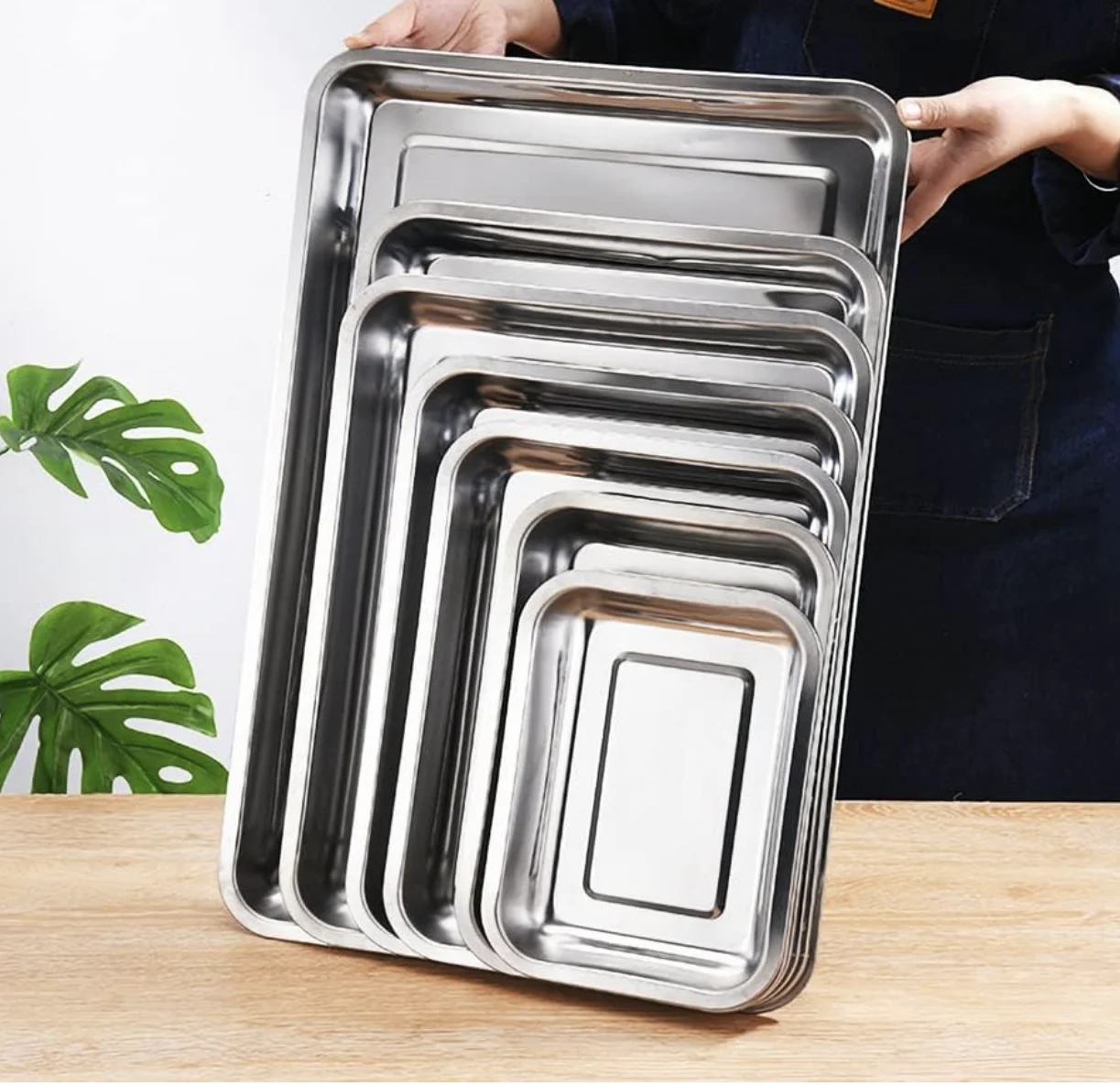 Горячая распродажа контейнер для еды из нержавеющей стали разных размеров прямоугольные квадратные подносы ресторана