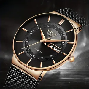 Ultra Thin Mens Quartz Watches Custom Dial Mesh Strap Waterproof Calendar Luminous Waterproof Alloy Case Watch for Men
