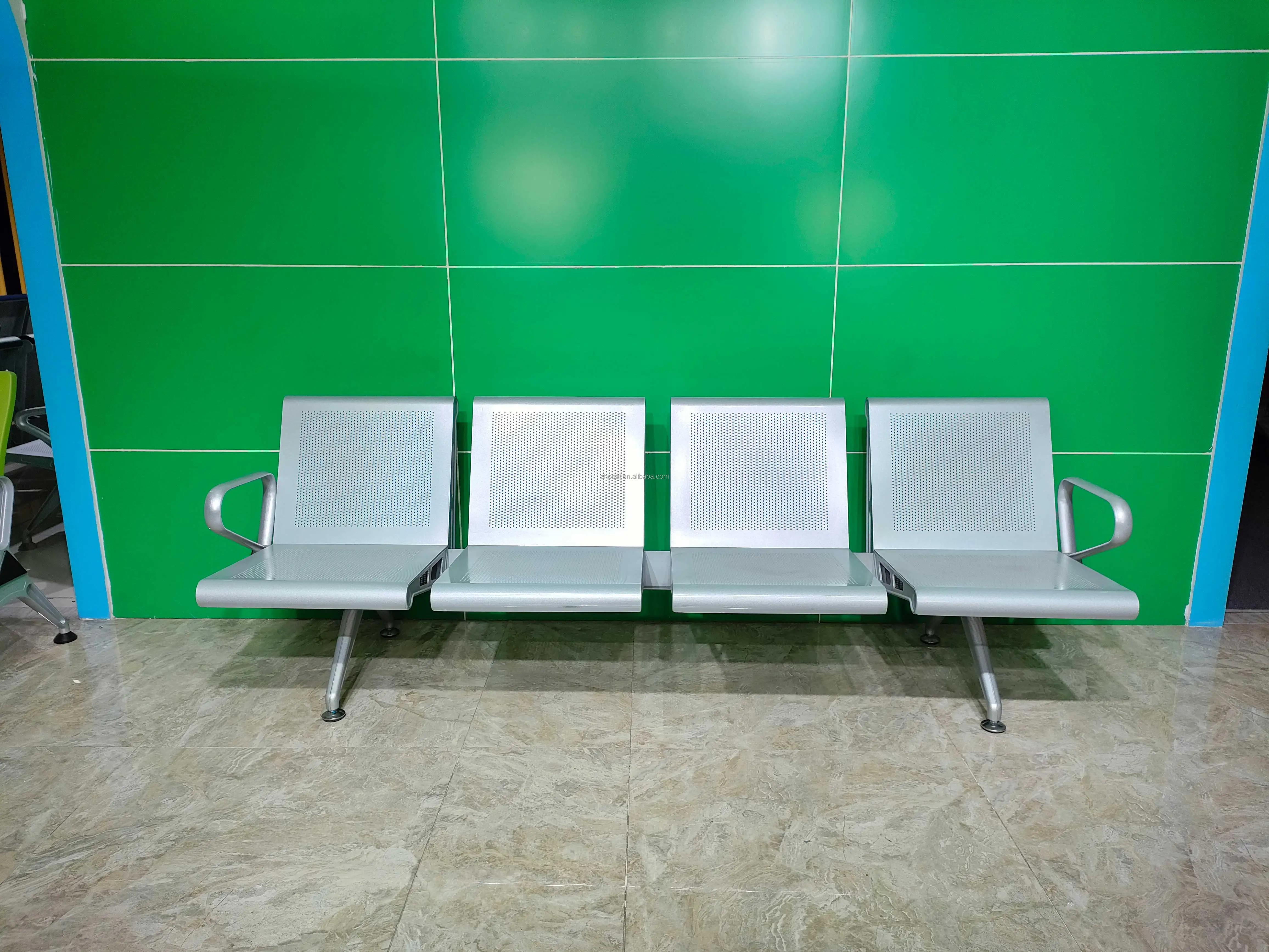 Modern Stainless Steel Waiting Room Chairs Arms-1 4 Seats Options for Airport Gym Dining Use Benches 5-Year Warranty Commercial 5