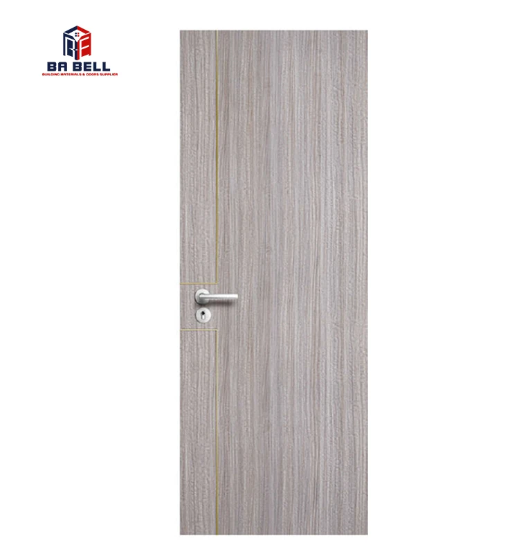 Light Gray Italian Style Simple Design Wooden Golden Metal Strip Doors Light Color Laminated Flush Internal Swing Interior Door